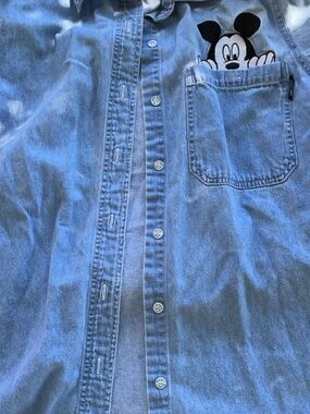 Disney Light Blue Denim Long Sleeve Shirt with Mickey Pocket
